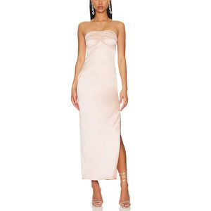 More to Come Halter Tie Neck Blush Satin Maxi Dress Size XS